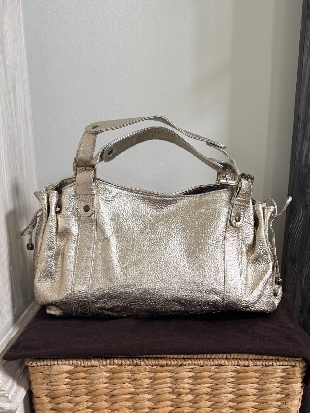 Gérard Darel Iconic 24H Metallic Gold Leather Handbag